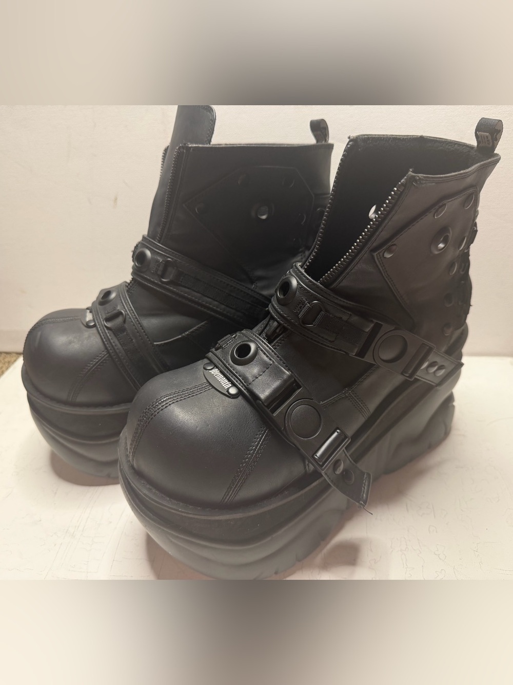 Demonia Boxer-60 chunky gothic platform boots.